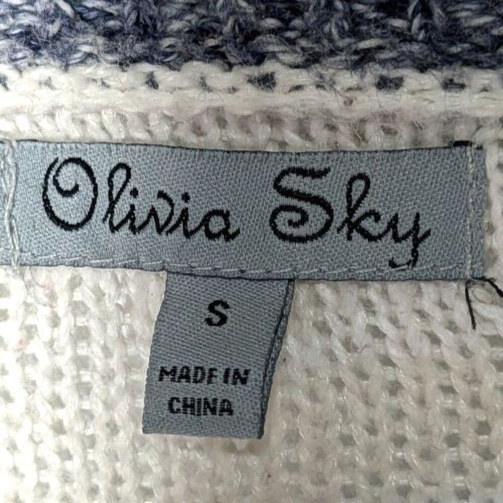 Olivia Sky Blue & Ivory Striped Knit Sweater Relaxed Lightweight Crewneck Size S - Picture 4 of 5